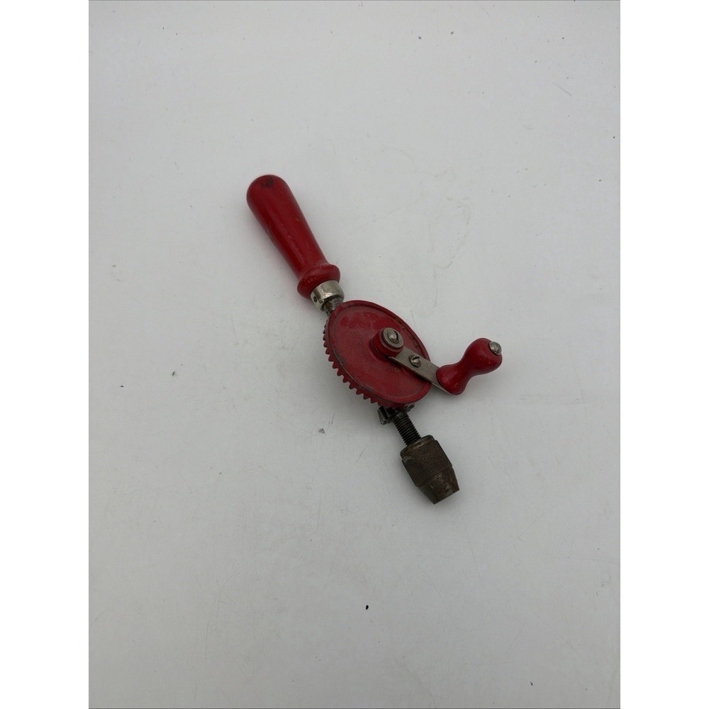 Vintage Eggbeater Hand Crank Drill 10" Long Metal & Wood